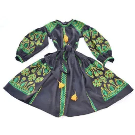 Black and Green Vyshyvanka Embroidered Long Dress